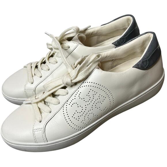 Tory Burch Leigh T Logo Sneaker Size 8.5 Ivory Navy Colorway - Picture 7 of 7